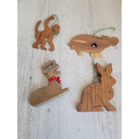 Wooden hippo reindeer monkey rabbit ornament Xmas set - Picture 10 of 10